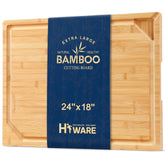 HIWARE front view of 24x18 bamboo board showing full surface and handles, elegant presentation benefit