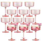 HKSZEH front view of 12 pink coupe glasses showing set and color benefits