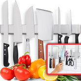 HMmagnets front view of 17-inch knife holder showing clean wall mount and benefit of space savings