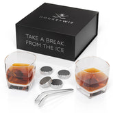 Hockeywiz front packaging showcasing full 7-piece whiskey stone kit and gift appeal