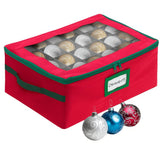 HOLDN’ STORAGE red box front view showing durable construction and clear lid, protects ornaments