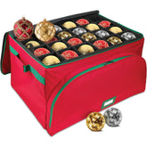 HOLDN’ STORAGE front view of red ornament box showing capacity and shape