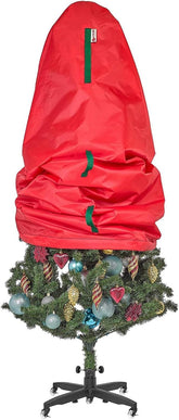 HOLDN’ STORAGE front view of red upright tree bag showing protective cover benefit