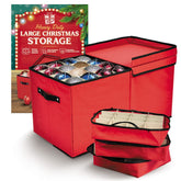 Holiday Cheer front view of closed ornament storage box showing neat design and benefit of tidy storage