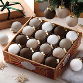 Hollowfly front view of 24-piece neutral matte ornament set, elegant arrangement benefit