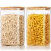 HomArtist front view of two large glass jars with bamboo lids showing organized pantry benefit