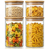 HomArtist front view of four glass jars showcasing tidy pantry organization benefit