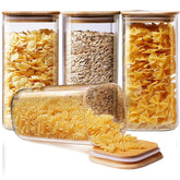 HomArtist front view of square glass jars showing clear contents and tidy storage benefit