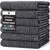 Homaxy front view of six black towels shows sleek kitchen storage benefit