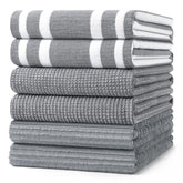 Homaxy front packaging showing six grey cotton towels, practical kitchen set