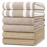 Homaxy front view of six khaki cotton towels showing neat packaging and quality