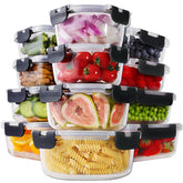 HOMBERKING front view of full 24-piece set showing clear glass and lids for organized storage