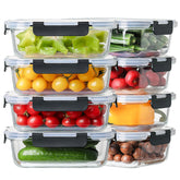 HOMBERKING front view of 8-pack containers showing clear glass and lids for organized storage