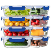 HOMBERKING front view of eight glass containers showing compact stackability and organization benefit