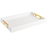 Home Redefined front view of glossy white shagreen tray showing elegant containment benefit