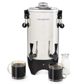 HomeCraft front view of coffee urn showing polished finish and capacity benefit