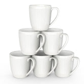 HomeElves front view of white mug showing minimalist embossed design and durability