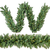 HomeKaren front view of 9ft garland showing lush Fraser fir realism and full coverage
