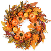 HomeKaren front door wreath on a red door adding warm curb appeal