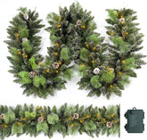 HomeKaren garland front view showing full 9 ft length and snowy pine detail, enhances holiday decor