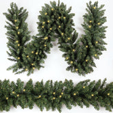 HomeKaren full-length 9ft garland on mantel showing lush holiday impact