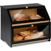 HOMEKOKO front view of black bread box showing sleek countertop appeal and storage benefit