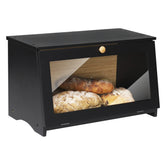 HOMEKOKO front view of black bamboo bread box showing clean countertop storage