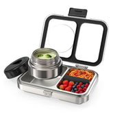 HOMEKOL bento front view showing sleek black stainless steel and compact design for portability