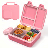HOMEKOL front view of pink bento showing closed lid and compact profile for easy carrying