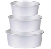 HomeMall front view of three pans showing sizes and sturdy construction benefit