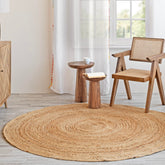 HOMEMONDE front view of round jute rug adds warm texture