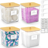 HomePekite front view of four clear jars showing contents and tidy organization