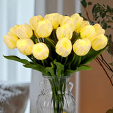 HOMESEASONS front view of 20-stem tulip bouquet creating instant décor warmth