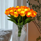 HOMESEASONS front view of orange tulip bouquet showing LED glow and lifelike petals