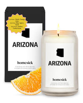 Homesick Arizona jar candle front view showing desert-inspired label and sleek jar for decor