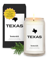 Homesick Texas jar candle front view showing clean design and inviting glow