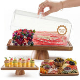 HOMESPHERE acacia cake stand front view showing elegant display