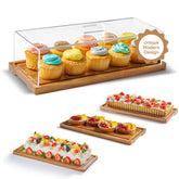 HOMESPHERE front view showing acacia wood tray and acrylic lid, elegant presentation benefit