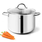 HOMICHEF 4qt stock pot front view showing elegant mirror finish and compact size for serving