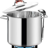 HOMICHEF front view 20QT stockpot showing capacity and polished finish for elegant serving
