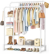 HOMIDEC front view of double rod clothes rack showing full storage benefit