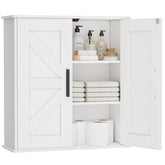 Homleke front view cabinet showing clean white barn-door design and storage benefit