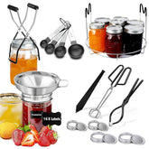 HOMMES starter kit layout showing all stainless steel canning tools for convenience