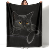 HommomH front view of blanket showing full black cat portrait and bold design benefit