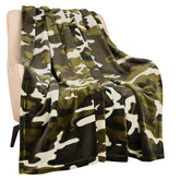 HommomH camo blanket front view showing full green camouflage pattern and size