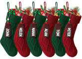 Hommtina front view of six red and green stockings showing festive set and easy decor