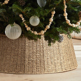 Hommtina front view of burlywood tree collar hides stand and beautifies base