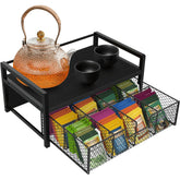 Homode front view of tea organizer showing neat eight-compartment layout and sleek finish