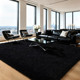 HOMORE black rug front view showing plush surface and sleek look