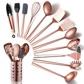 HOMQUEN front view of set with holder showing complete 13-piece collection and storage benefit